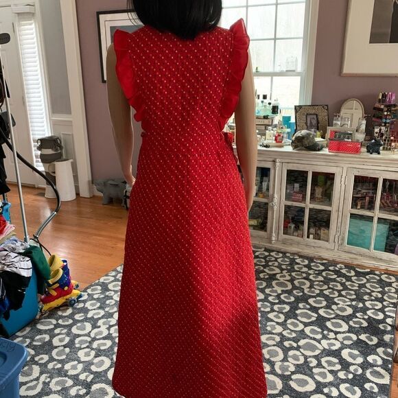 Vintage Red Quilted Apron Front Maxi Dress sz 12 ( modern) - Picture 4 of 5